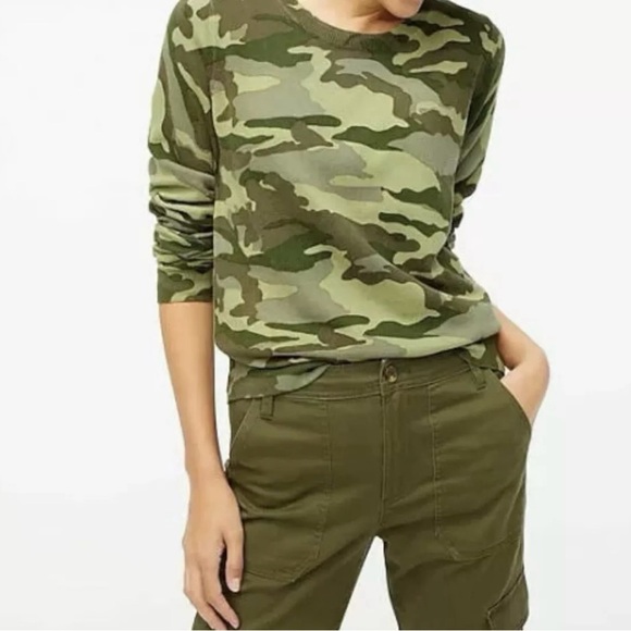 J Crew Factory Teddie Camo Cotton Sweater Size XXL Green lightweight NWT - Picture 3 of 8